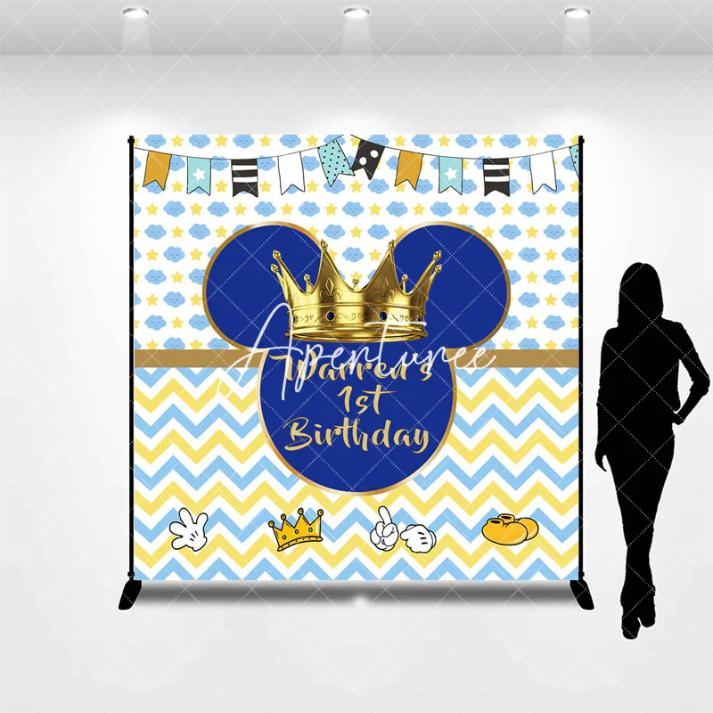 Blue Crown Flag Clouds Custom 1st Birthday Backdrop - Image 3