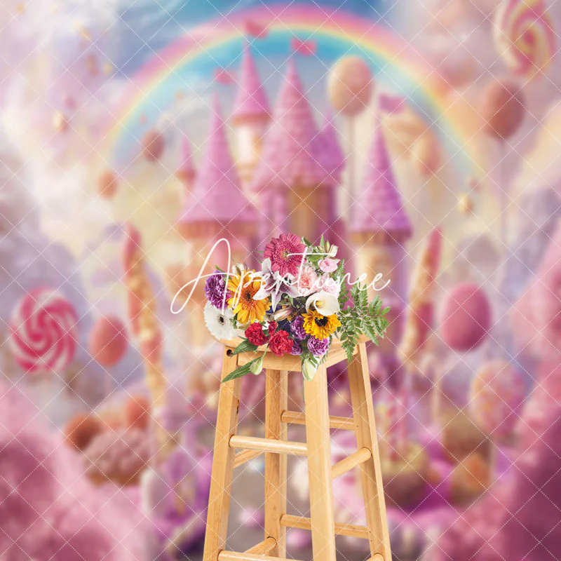 Candy Castle Rainbow Birthday Cake Smash Backdrop - Image 3