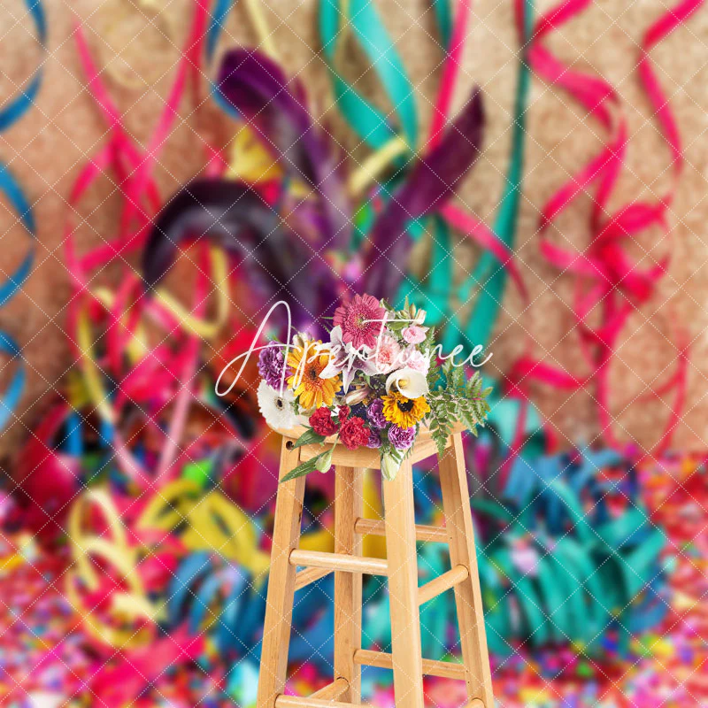 Colorful Ribbons Mask Masquerade Cake Smash Backdrop - Image 3
