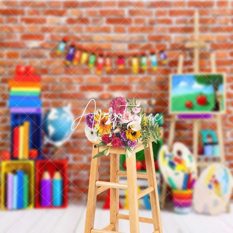 Colorful Stationery Brick Wall Cake Smash Backdrop - Image 3