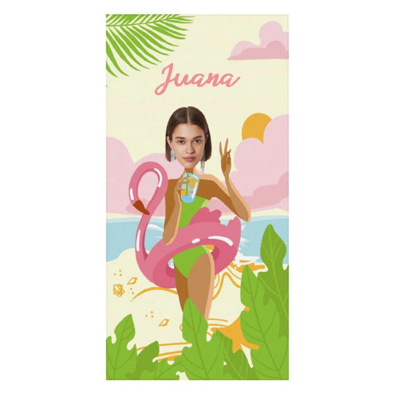 Custom Flamingo Seaside Beach Photo Beach Towel - Image 3