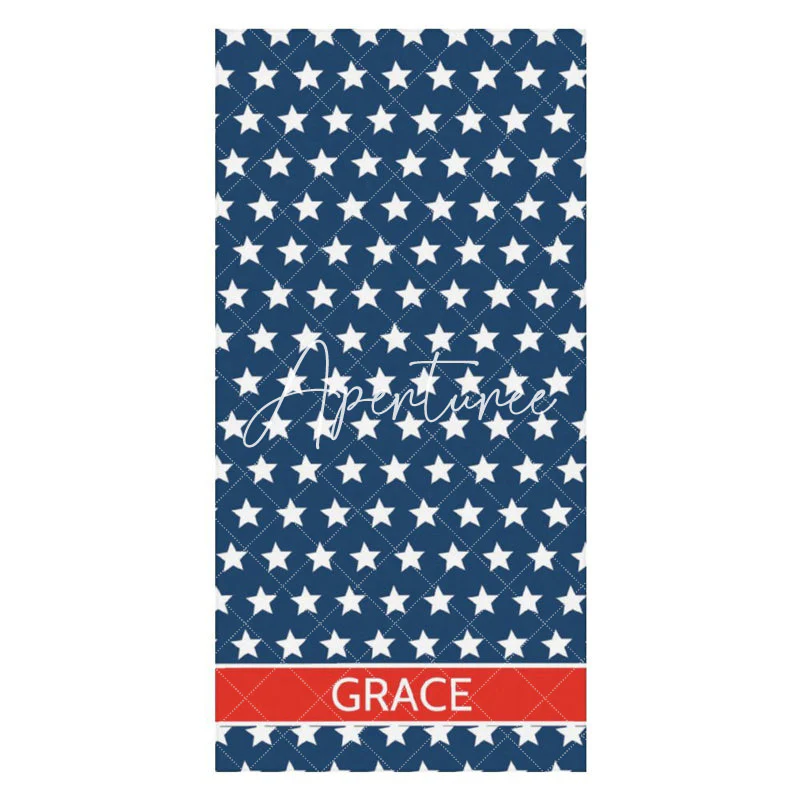 Custom Name Navy Blue Stars Beach Towel For Gifts - Image 3
