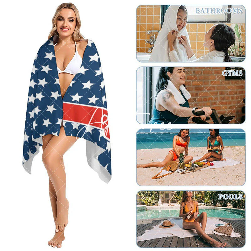 Custom Name Navy Blue Stars Beach Towel For Gifts - Image 5