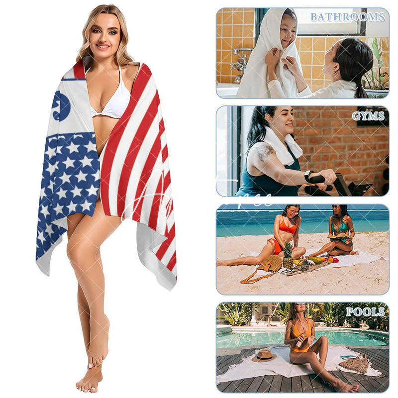 Custom Name Usa Flag Beach Towel For Holiday Gifts - Image 5