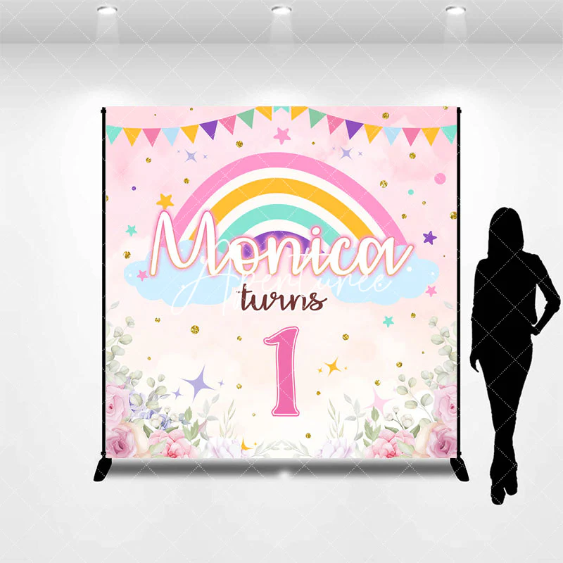 Custom Pink Floral Rainbow 1st Birthday Backdrop - Image 3