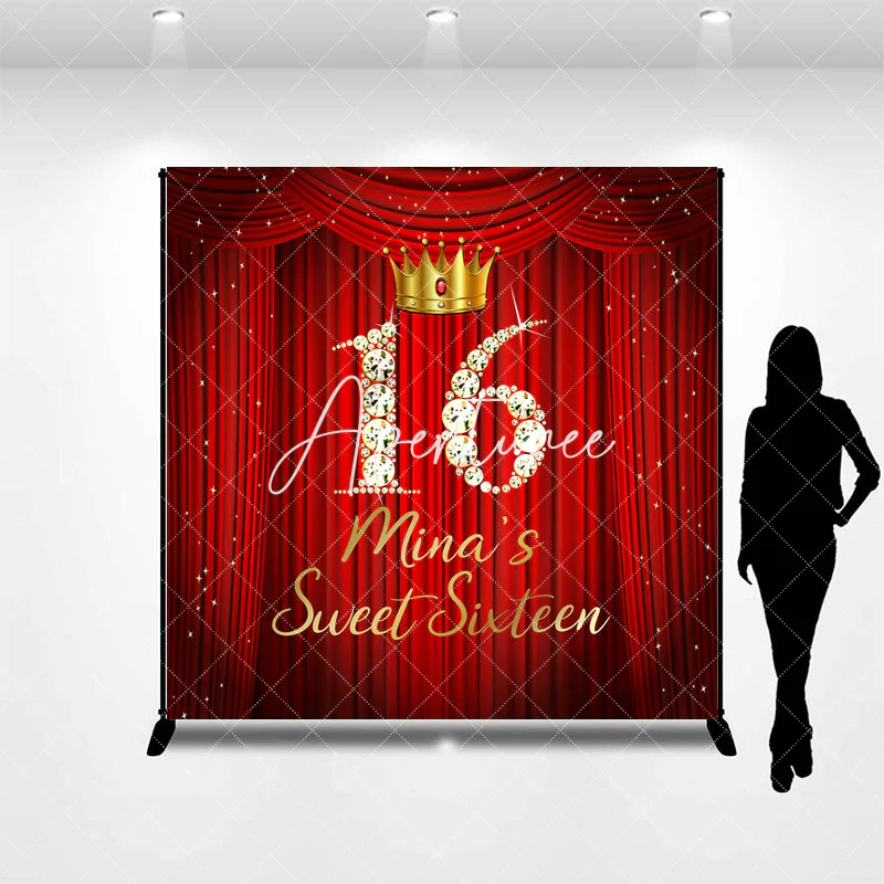 Custom Red Curtain Diamond 16th Birthday Backdrop - Image 3