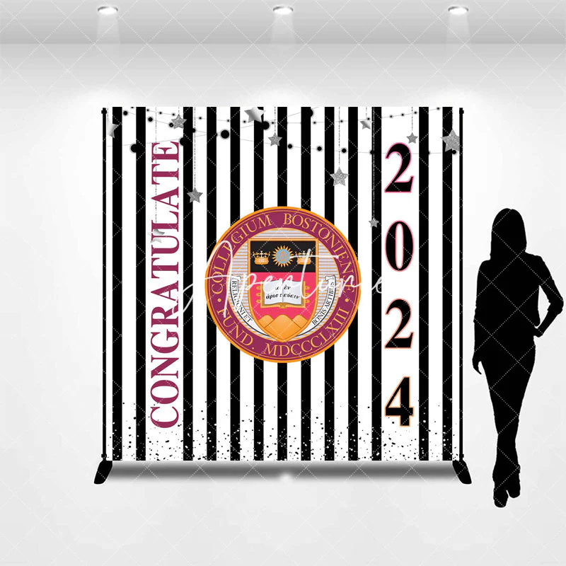 Custom Stripe Stars School Emblem Graduation Backdrop - Image 3