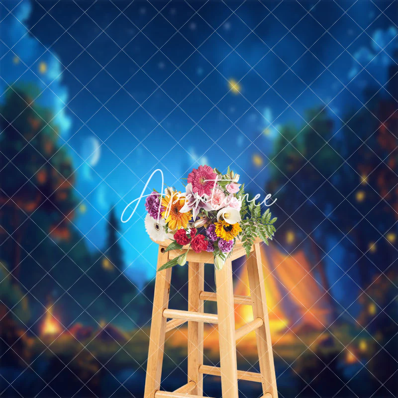 Forest Tent Bonfire Night Sky Photography Backdrop - Image 3