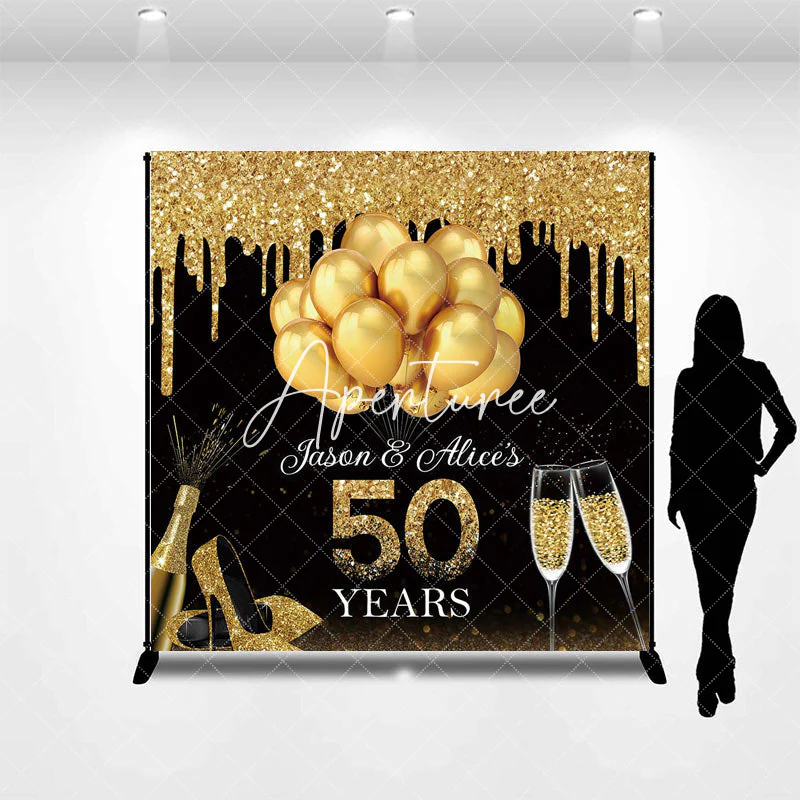 Gold Balloons Custom 50 Years Anniversary Backdrop - Image 3