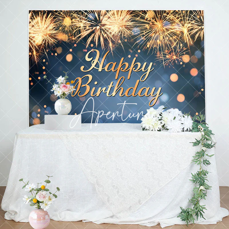 Golden Sparks Blue Bokeh Happy Birthday Backdrop - Image 3