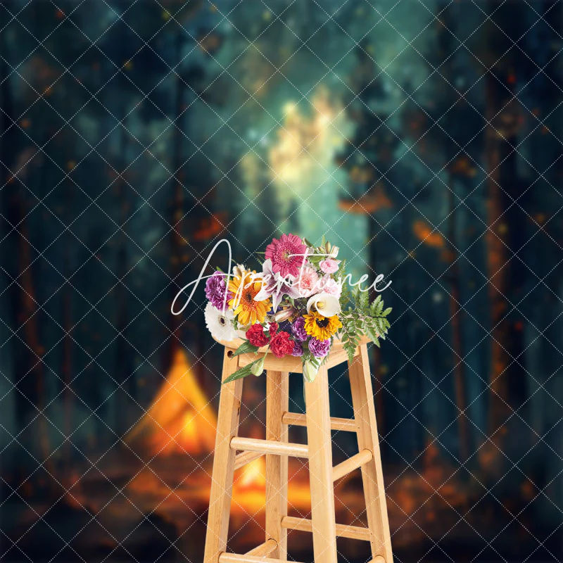Night Forest Bonfire Starry Sky Photoshoot Backdrop - Image 3
