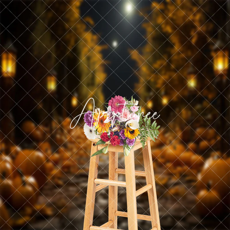 Night Stone Path Pumpkin Light Autumn Photo Backdrop - Image 3