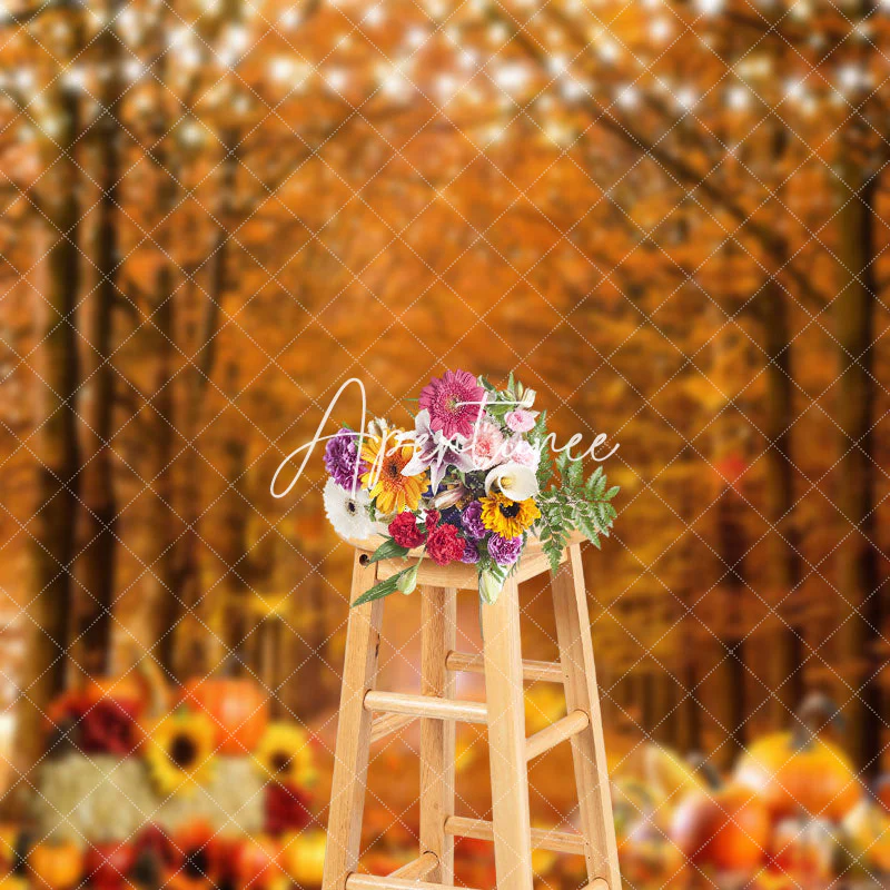 Pumpkins Floral Maple Leaf Forest Autumn Backdrop - Image 3