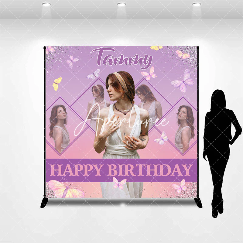 Purple Glitter Butterflies Custom Birthday Backdrop - Image 3