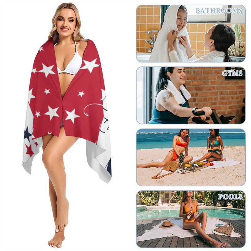 Red White Blue American Stars Custom Name Beach Towel - Image 5
