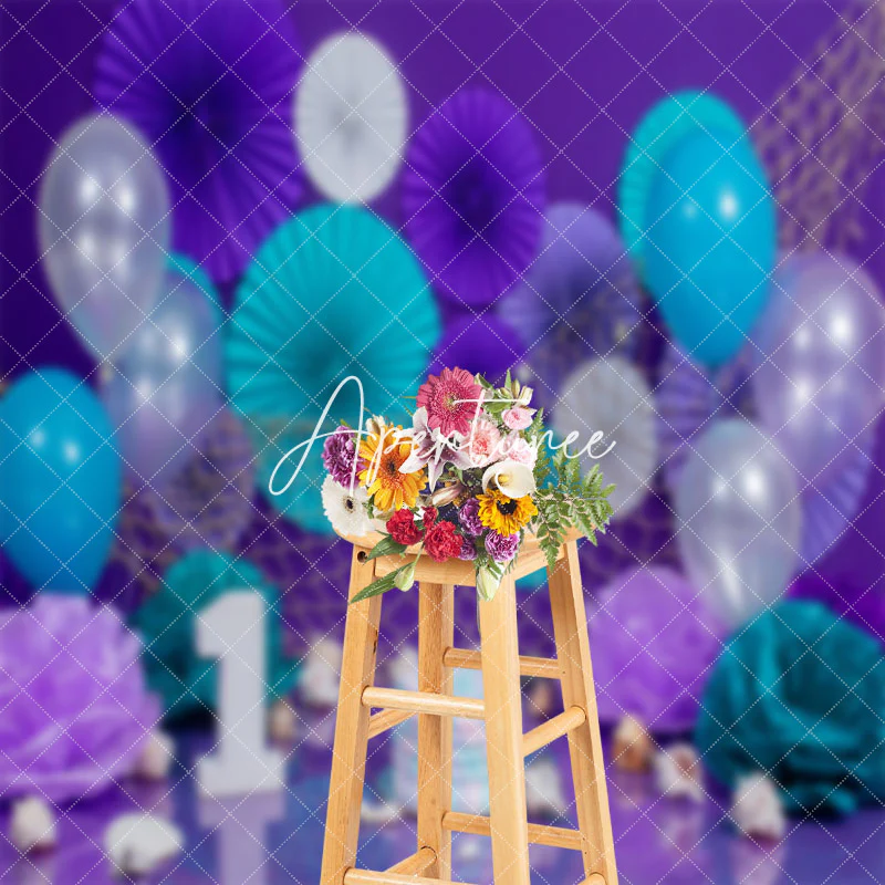 Tiffany Blue Purple Balloons Cake Smash Backdrop - Image 3