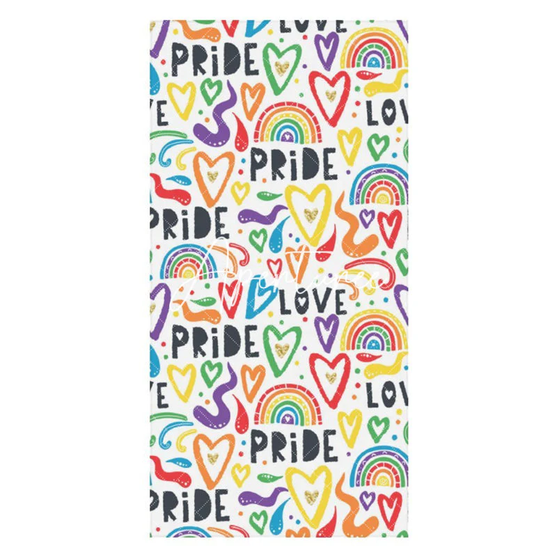 White Colorful Heart Rainbow Pride Month Beach Towel - Image 3